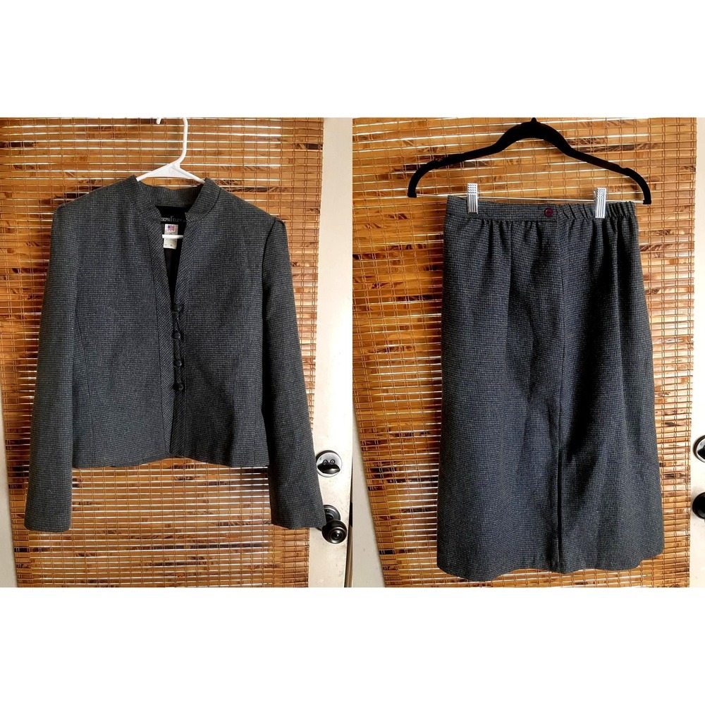 Joseph Feldman Vintage Grey Dark Academia Houndstooth Womens Skirt Set USA 12‎